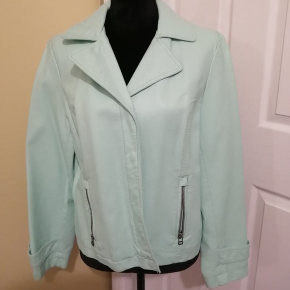 Mint Green Pleather Jacket Petite Large - Picture 1 of 3